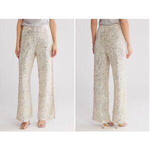 Womens ICHI Frosted Almond Sequin Wide-Leg Pants Size S